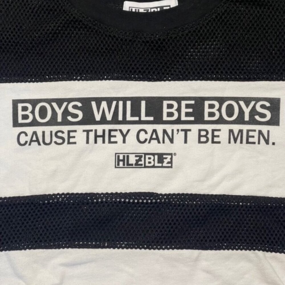 HLZBLZ Women Crop Top Boys Will Be Boys Black White Color Block Long Sleeve S - Picture 4 of 6
